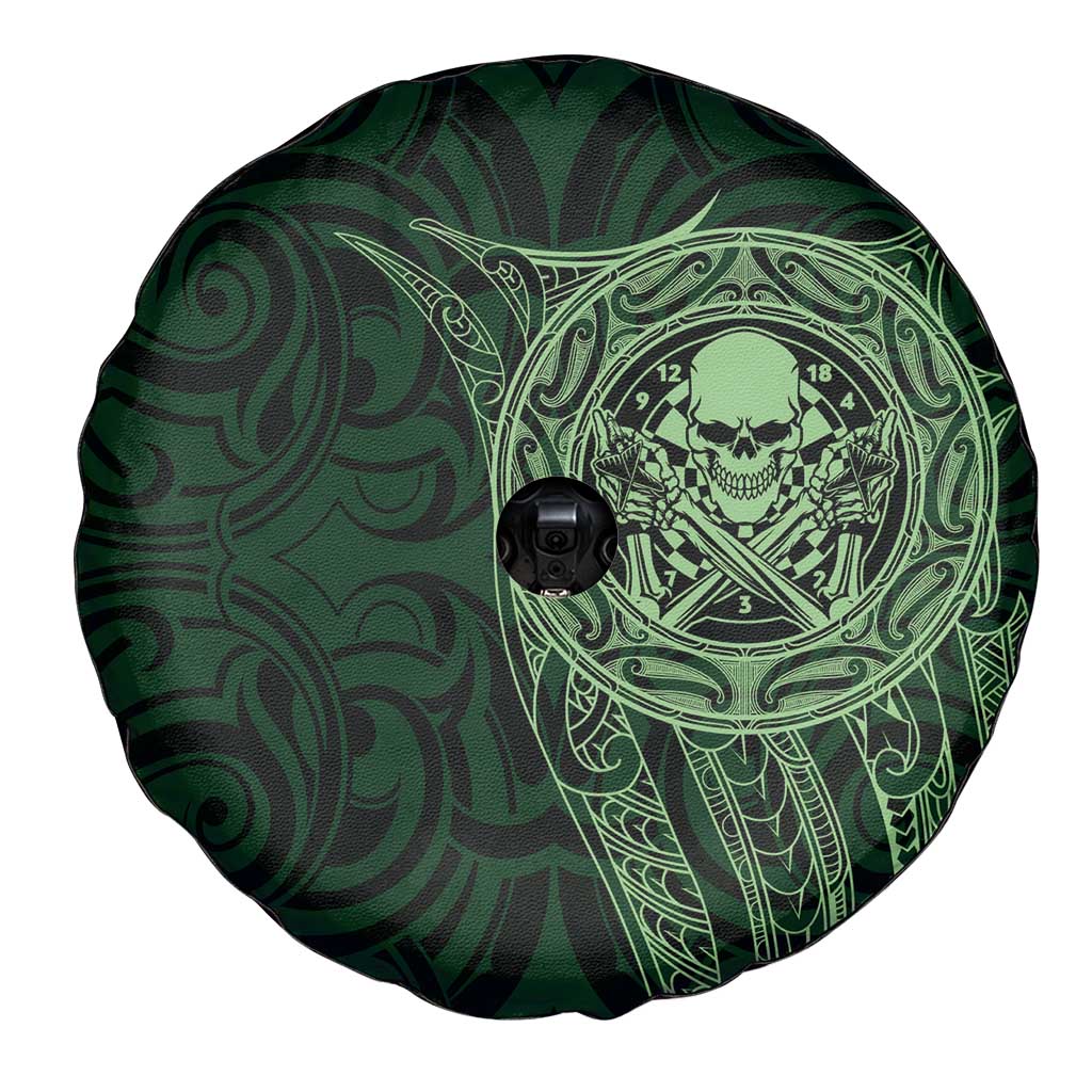 New Zealand Skull Darts Spare Tire Cover Aotearoa Maori Chest Tattoo Stylized Green LT14 - Polynesian Pride