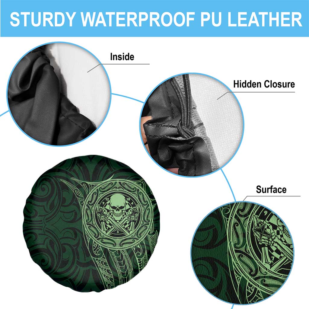 New Zealand Skull Darts Spare Tire Cover Aotearoa Maori Chest Tattoo Stylized Green LT14 - Polynesian Pride