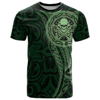 New Zealand Skull Darts T Shirt Aotearoa Maori Chest Tattoo Stylized Green LT14 Green - Polynesian Pride