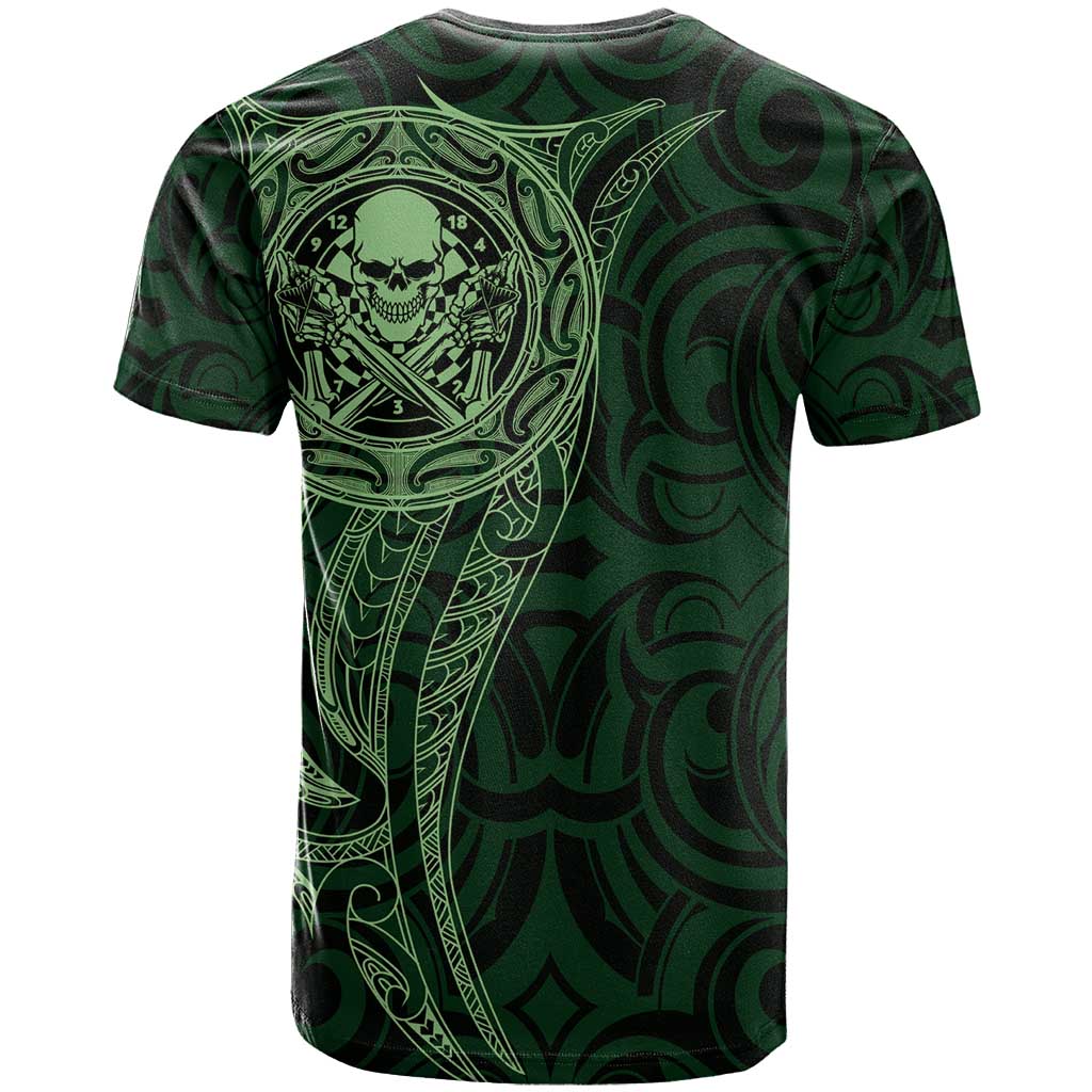 New Zealand Skull Darts T Shirt Aotearoa Maori Chest Tattoo Stylized Green LT14 - Polynesian Pride