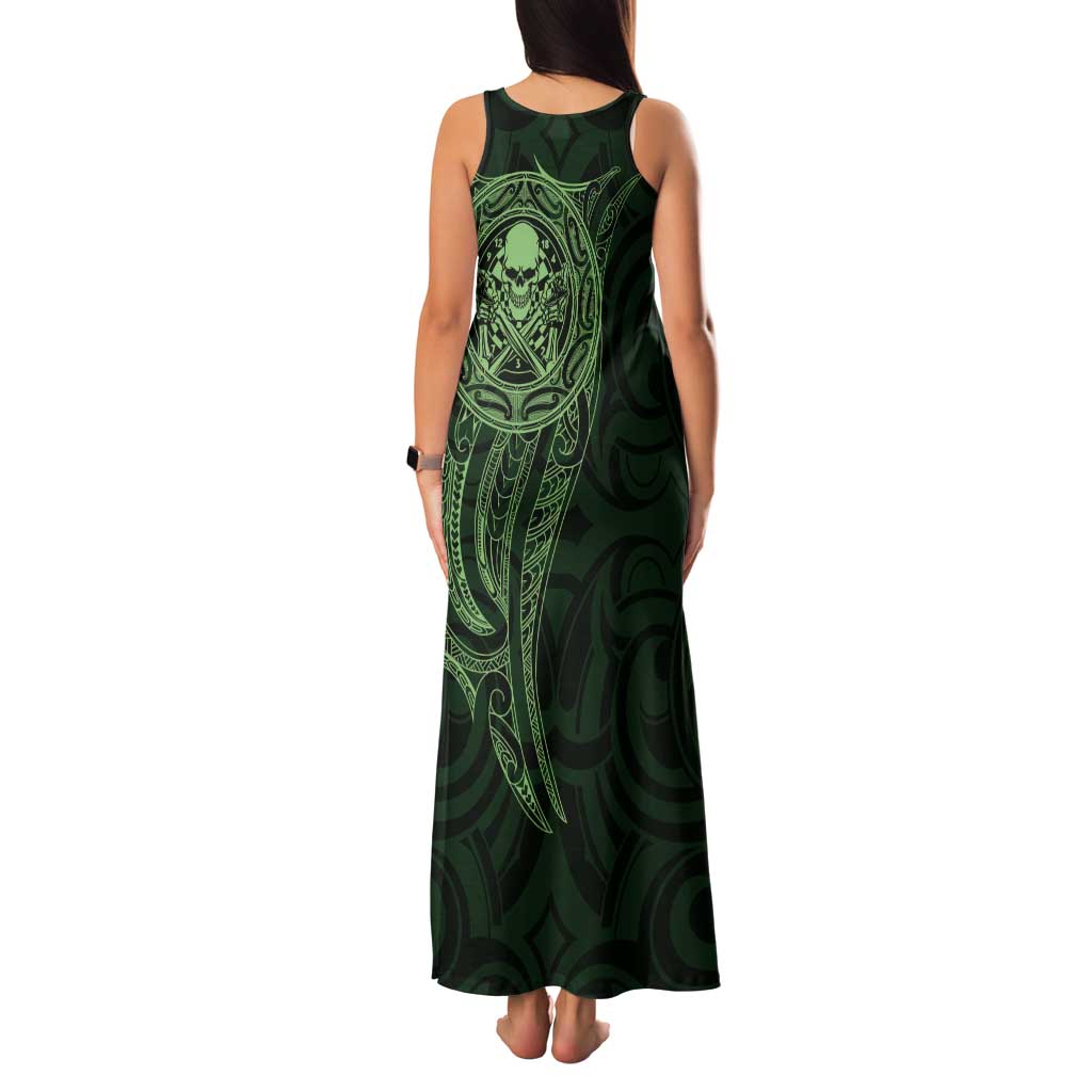 New Zealand Skull Darts Tank Maxi Dress Aotearoa Maori Chest Tattoo Stylized Green LT14 - Polynesian Pride