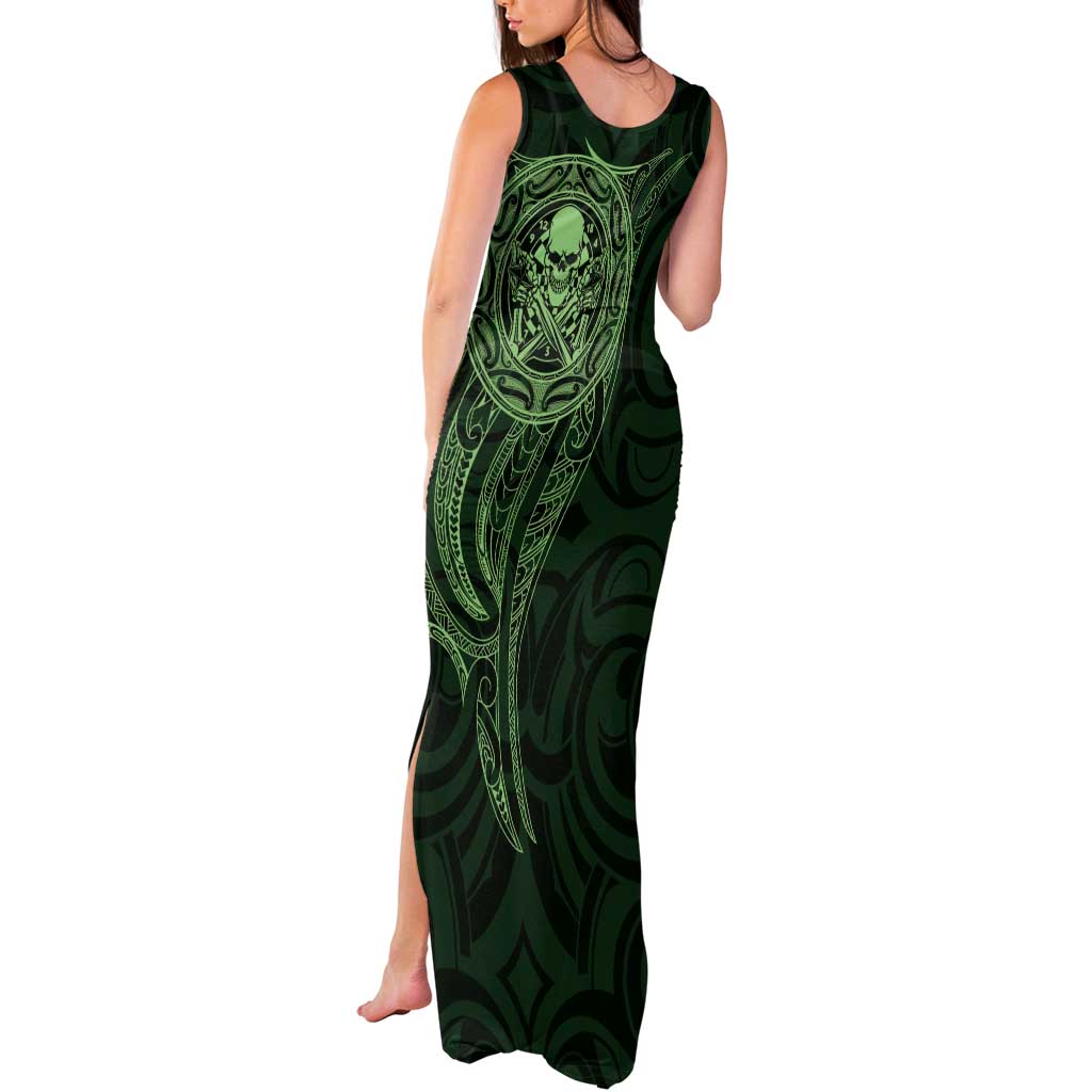 New Zealand Skull Darts Tank Maxi Dress Aotearoa Maori Chest Tattoo Stylized Green LT14 - Polynesian Pride