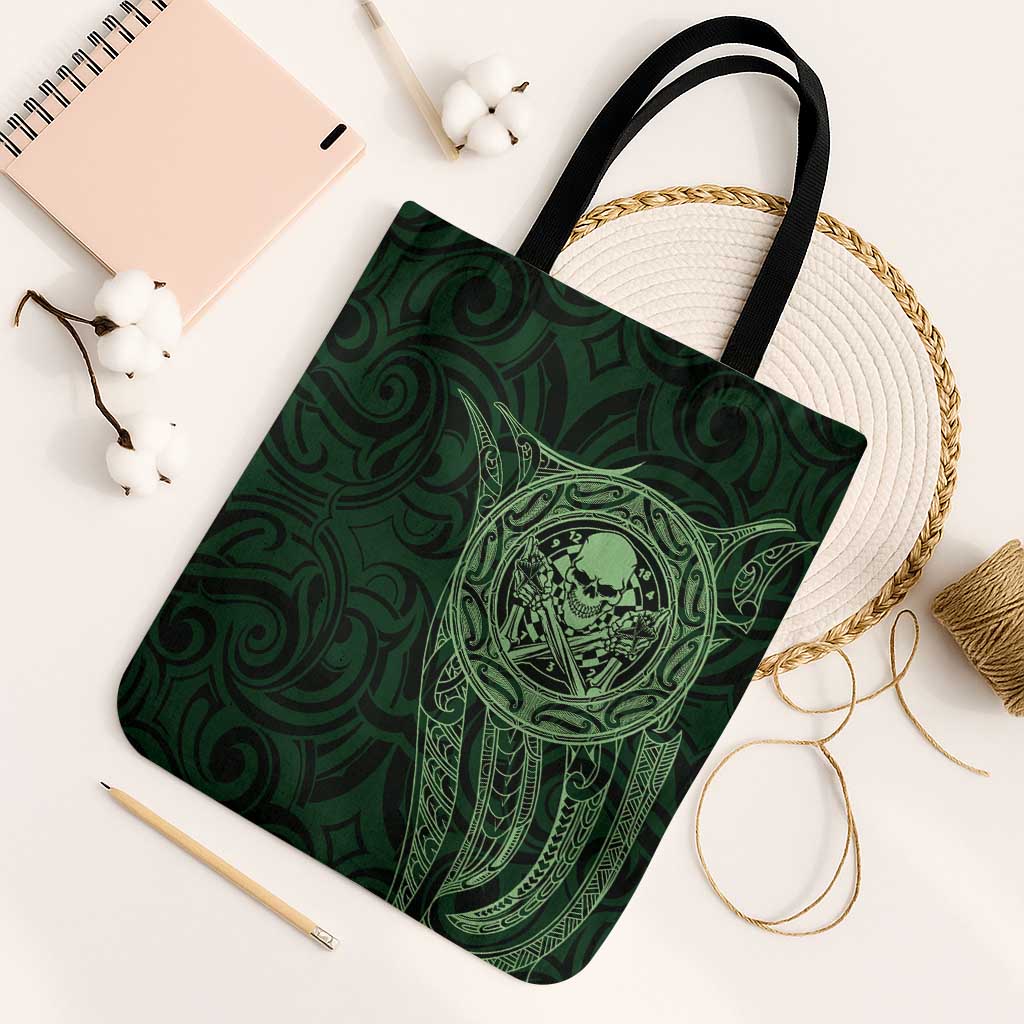 New Zealand Skull Darts Tote Bag Aotearoa Maori Chest Tattoo Stylized Green LT14 Black Strap One Size Green - Polynesian Pride