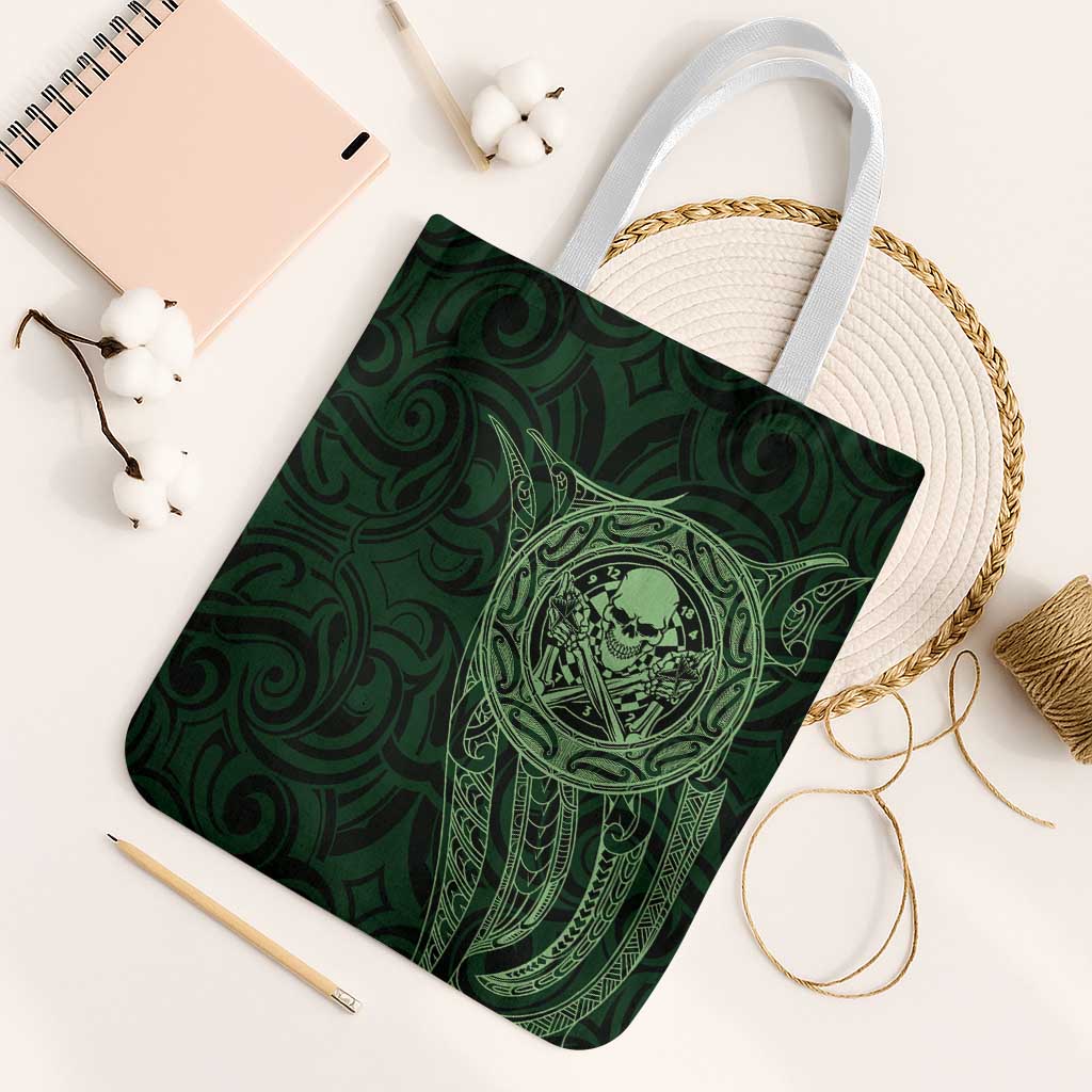 New Zealand Skull Darts Tote Bag Aotearoa Maori Chest Tattoo Stylized Green LT14 White Strap One Size Green - Polynesian Pride