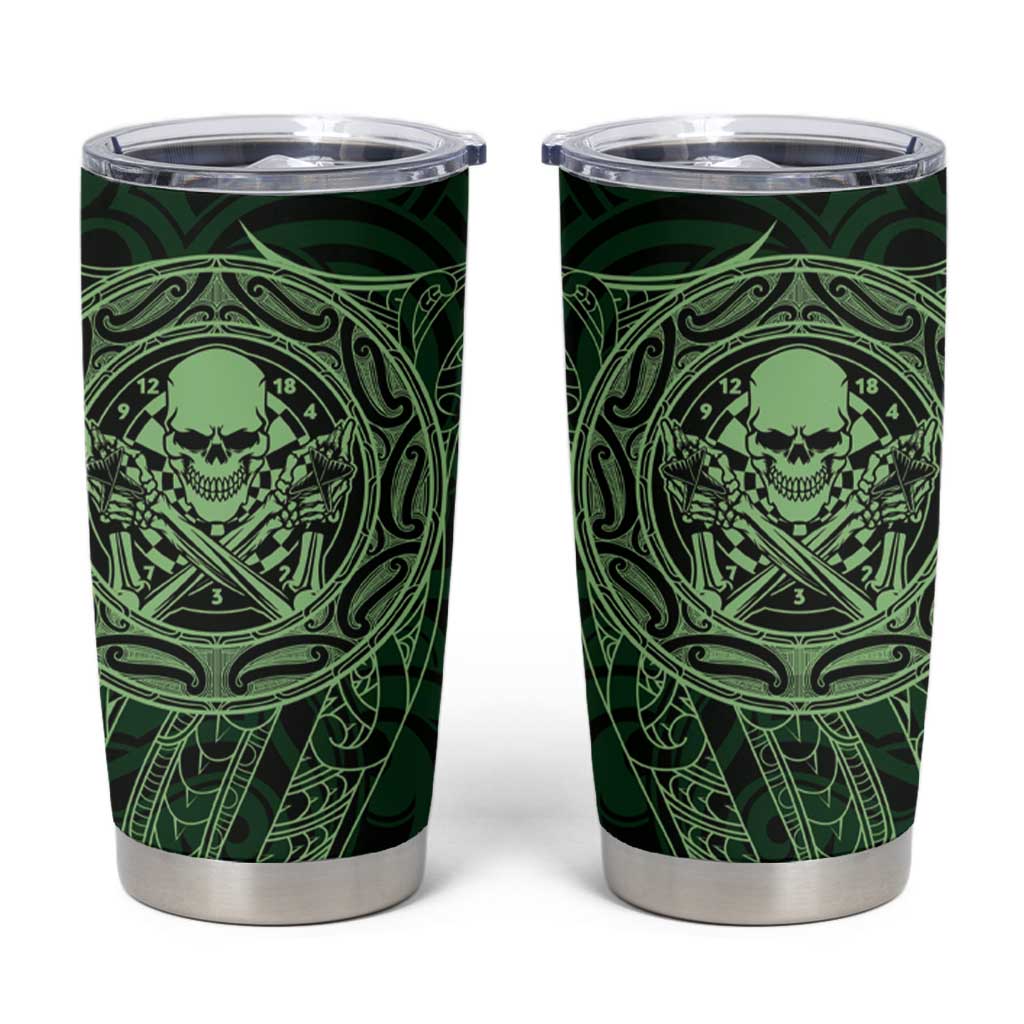 New Zealand Skull Darts Tumbler Cup Aotearoa Maori Chest Tattoo Stylized Green LT14 Green - Polynesian Pride