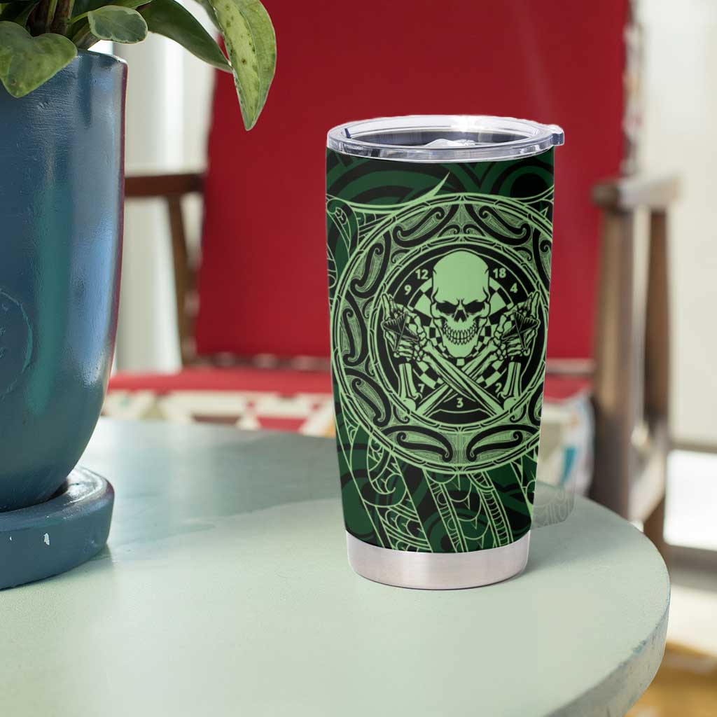 New Zealand Skull Darts Tumbler Cup Aotearoa Maori Chest Tattoo Stylized Green LT14 - Polynesian Pride