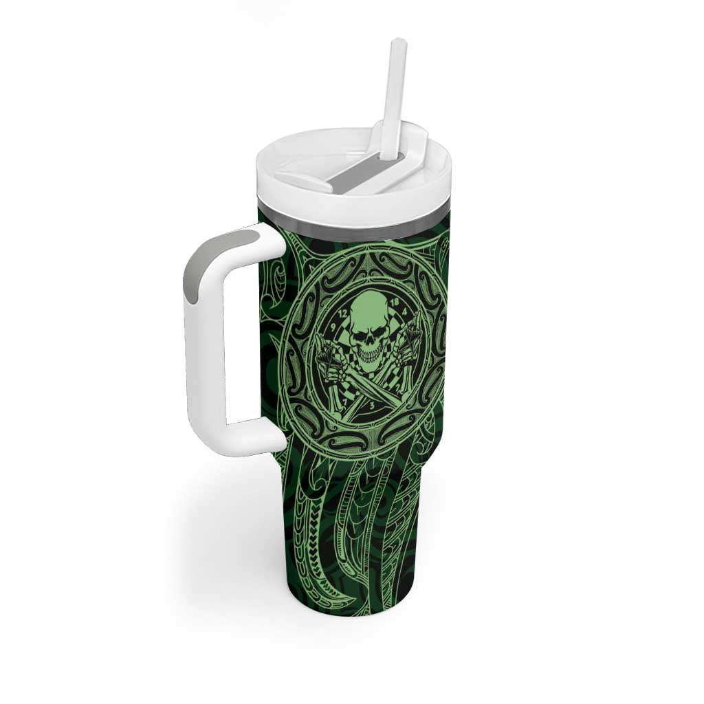New Zealand Skull Darts Tumbler With Handle Aotearoa Maori Chest Tattoo Stylized Green LT14 - Polynesian Pride