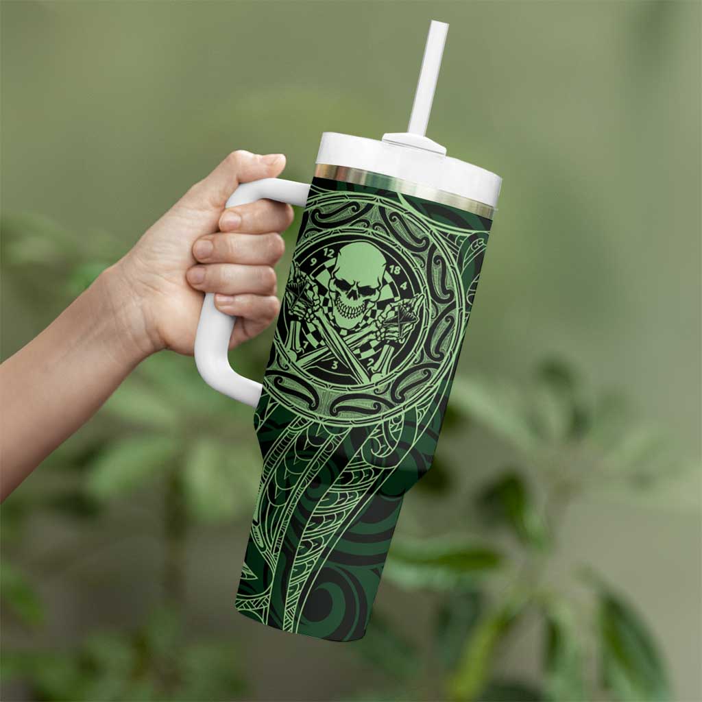 New Zealand Skull Darts Tumbler With Handle Aotearoa Maori Chest Tattoo Stylized Green LT14 - Polynesian Pride
