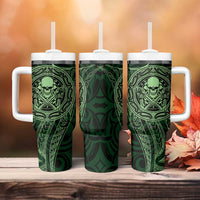 New Zealand Skull Darts Tumbler With Handle Aotearoa Maori Chest Tattoo Stylized Green LT14 - Polynesian Pride