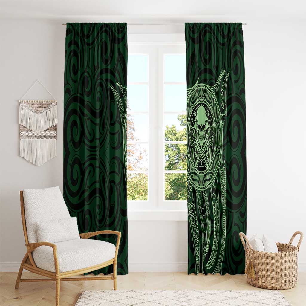 New Zealand Skull Darts Window Curtain Aotearoa Maori Chest Tattoo Stylized Green - Polynesian Pride
