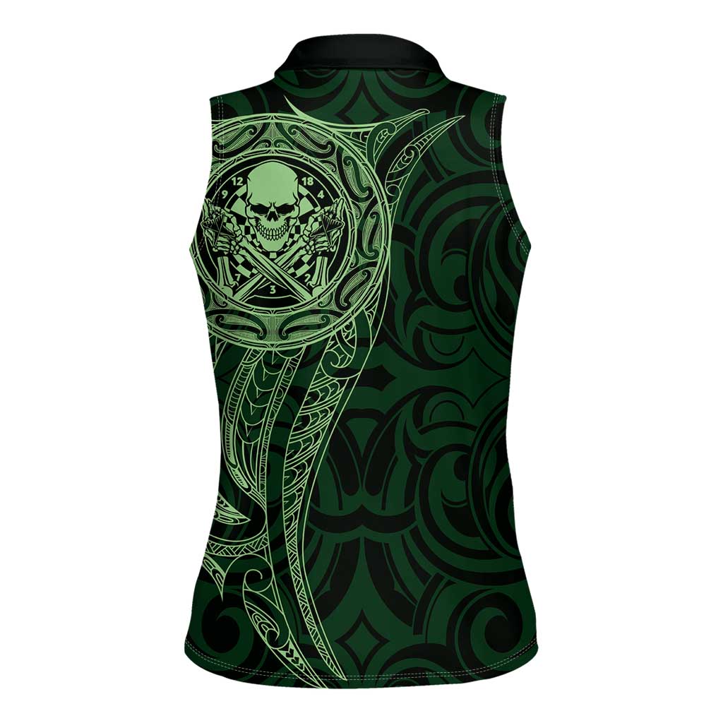 New Zealand Skull Darts Women Sleeveless Polo Shirt Aotearoa Maori Chest Tattoo Stylized Green LT14 - Polynesian Pride