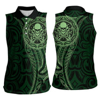 New Zealand Skull Darts Women Sleeveless Polo Shirt Aotearoa Maori Chest Tattoo Stylized Green LT14 - Polynesian Pride