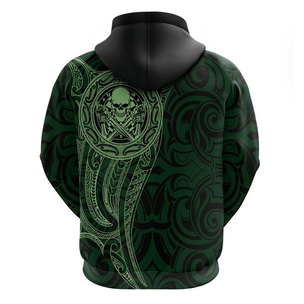 New Zealand Skull Darts Zip Hoodie Aotearoa Maori Chest Tattoo Stylized Green LT14 - Polynesian Pride