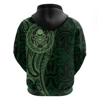 New Zealand Skull Darts Zip Hoodie Aotearoa Maori Chest Tattoo Stylized Green LT14 - Polynesian Pride