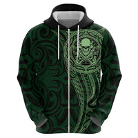 New Zealand Skull Darts Zip Hoodie Aotearoa Maori Chest Tattoo Stylized Green LT14 - Polynesian Pride
