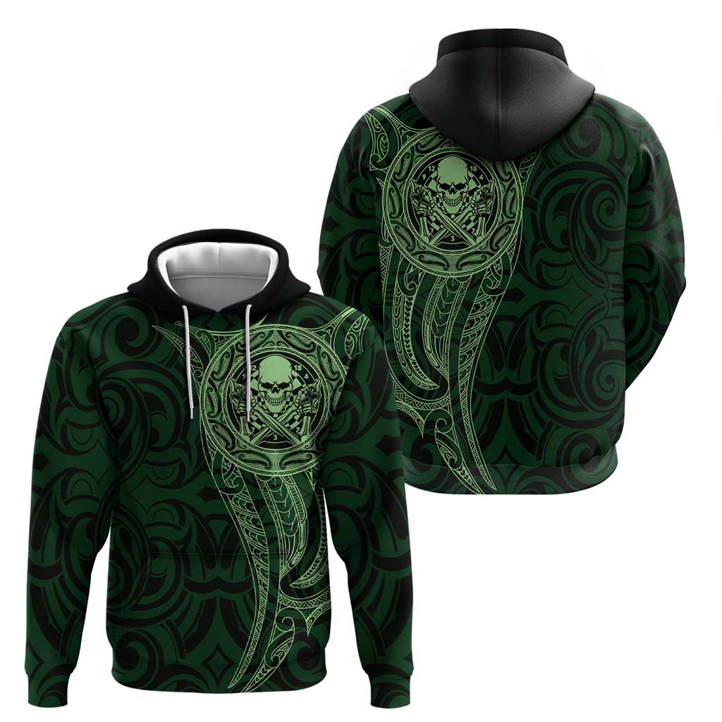 New Zealand Skull Darts Zip Hoodie Aotearoa Maori Chest Tattoo Stylized Green LT14 - Polynesian Pride