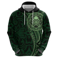 New Zealand Skull Darts Zip Hoodie Aotearoa Maori Chest Tattoo Stylized Green LT14 - Polynesian Pride