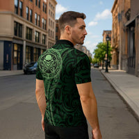 New Zealand Skull Darts Zipper Polo Shirt Aotearoa Maori Chest Tattoo Stylized Green LT14 - Polynesian Pride
