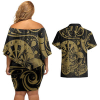 New Zealand Darts Couples Matching Off Shoulder Short Dress and Hawaiian Shirt Skull In Dart We Trust Maori Pattern LT14 - Polynesian Pride