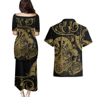 New Zealand Darts Couples Matching Puletasi and Hawaiian Shirt Skull In Dart We Trust Maori Pattern LT14 - Polynesian Pride
