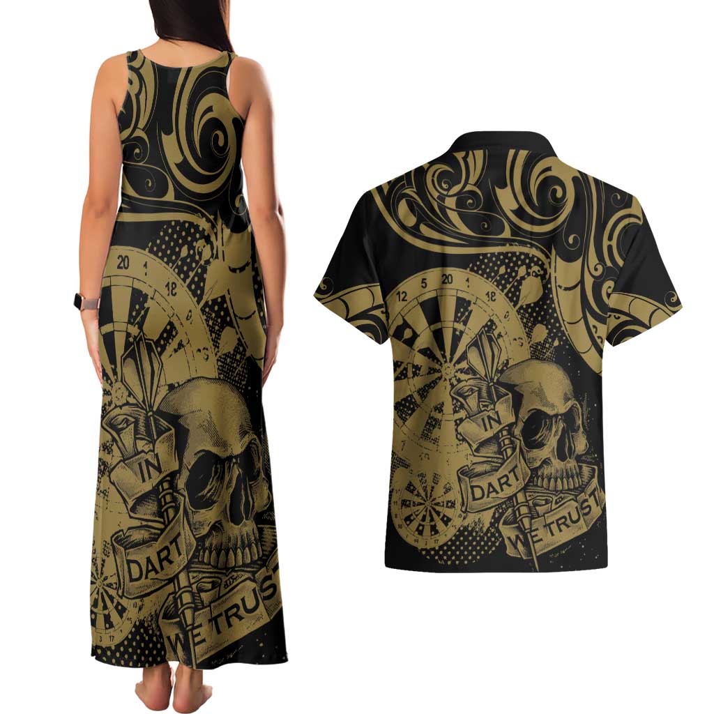 New Zealand Darts Couples Matching Tank Maxi Dress and Hawaiian Shirt Skull In Dart We Trust Maori Pattern LT14 - Polynesian Pride