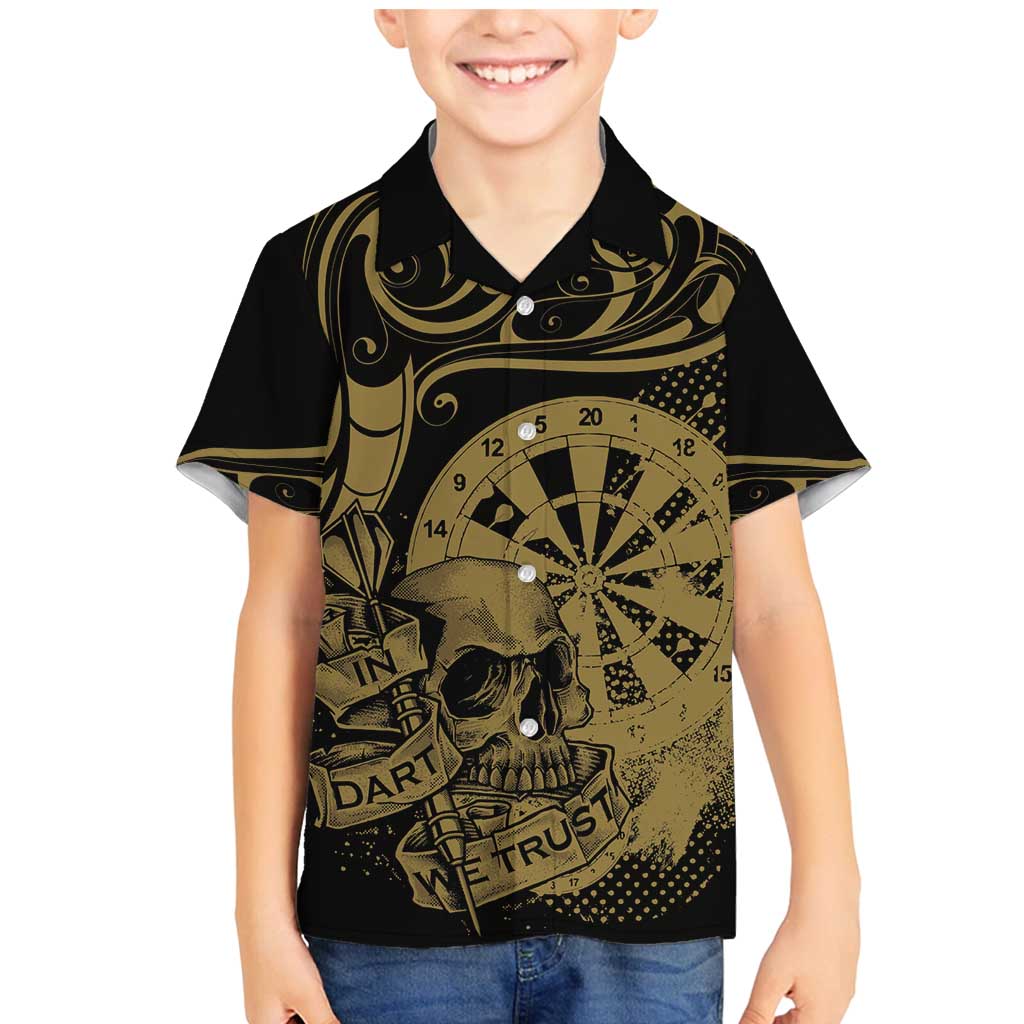 New Zealand Darts Family Matching Mermaid Dress and Hawaiian Shirt Skull In Dart We Trust Maori Pattern LT14 Son's Shirt Gold - Polynesian Pride