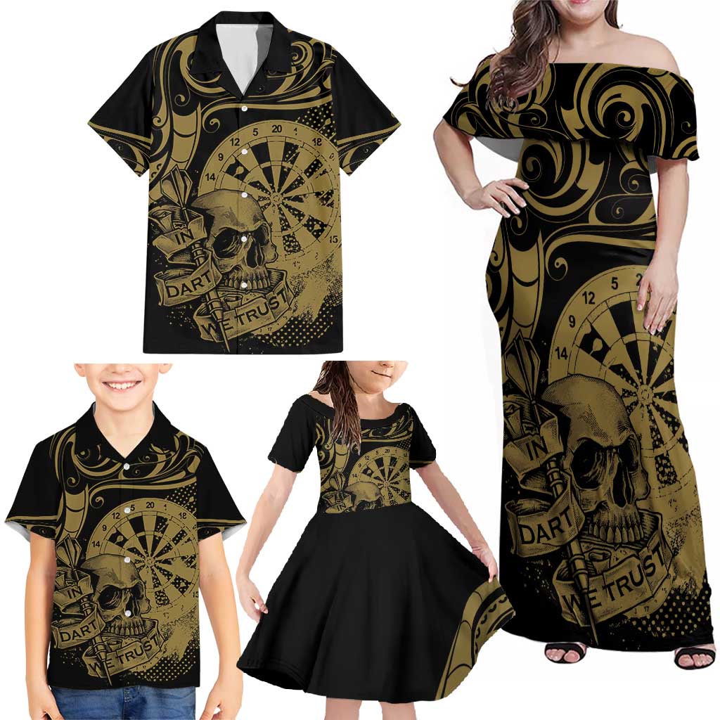 New Zealand Darts Family Matching Off Shoulder Maxi Dress and Hawaiian Shirt Skull In Dart We Trust Maori Pattern LT14 - Polynesian Pride