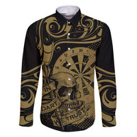 New Zealand Darts Family Matching Off Shoulder Maxi Dress and Hawaiian Shirt Skull In Dart We Trust Maori Pattern LT14 Dad's Shirt - Long Sleeve Gold - Polynesian Pride