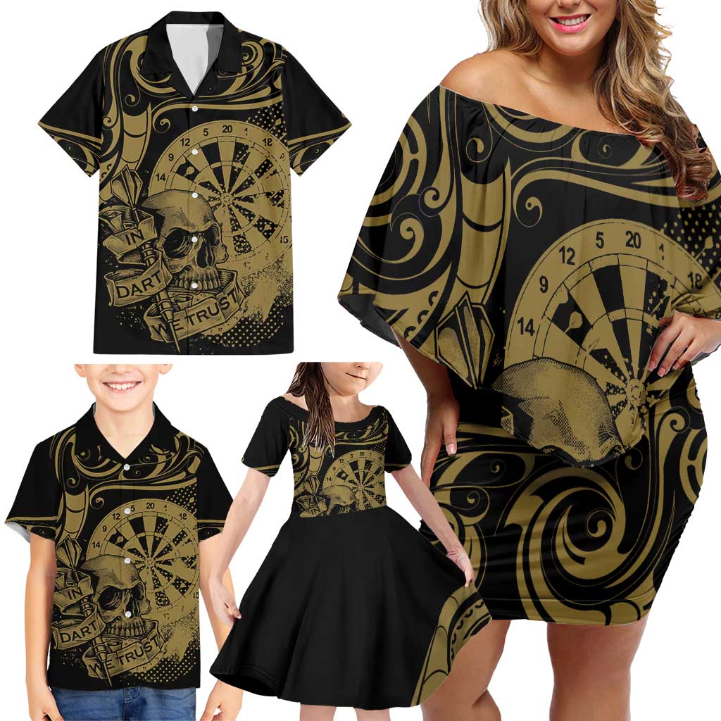 New Zealand Darts Family Matching Off Shoulder Short Dress and Hawaiian Shirt Skull In Dart We Trust Maori Pattern LT14 - Polynesian Pride