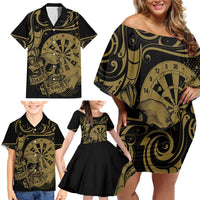 New Zealand Darts Family Matching Off Shoulder Short Dress and Hawaiian Shirt Skull In Dart We Trust Maori Pattern LT14 - Polynesian Pride