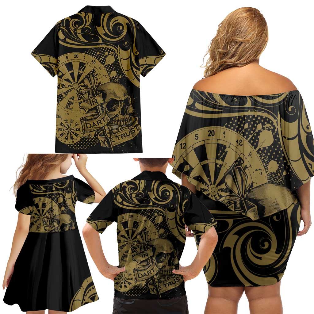 New Zealand Darts Family Matching Off Shoulder Short Dress and Hawaiian Shirt Skull In Dart We Trust Maori Pattern LT14 - Polynesian Pride