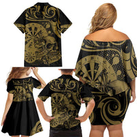 New Zealand Darts Family Matching Off Shoulder Short Dress and Hawaiian Shirt Skull In Dart We Trust Maori Pattern LT14 - Polynesian Pride