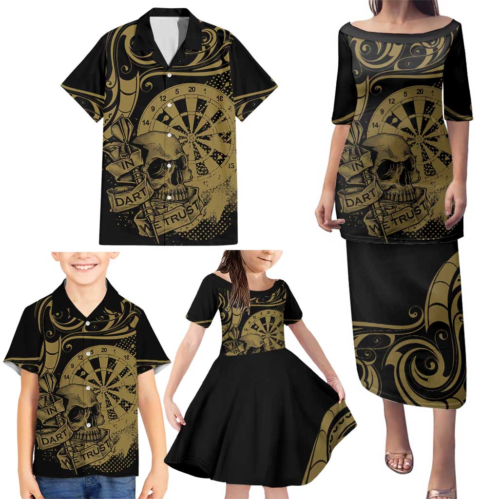 New Zealand Darts Family Matching Puletasi and Hawaiian Shirt Skull In Dart We Trust Maori Pattern LT14 - Polynesian Pride