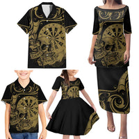 New Zealand Darts Family Matching Puletasi and Hawaiian Shirt Skull In Dart We Trust Maori Pattern LT14 - Polynesian Pride