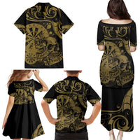 New Zealand Darts Family Matching Puletasi and Hawaiian Shirt Skull In Dart We Trust Maori Pattern LT14 - Polynesian Pride