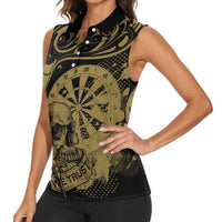 New Zealand Darts Women Sleeveless Polo Shirt Skull In Dart We Trust Maori Pattern LT14 - Polynesian Pride