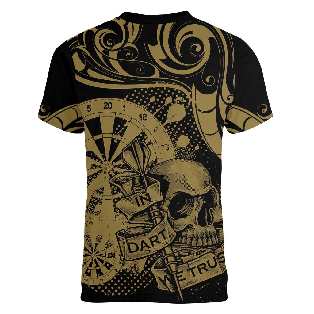 New Zealand Darts Women V-Neck T-Shirt Skull In Dart We Trust Maori Pattern LT14 - Polynesian Pride