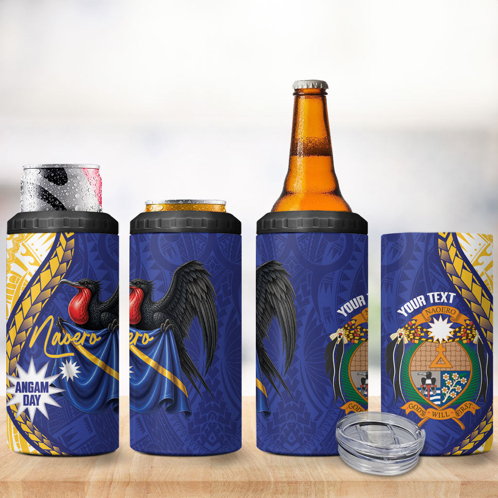 Personalised Nauru Angam Day 4 in 1 Can Cooler Tumbler Naoero Frigatebird With Flag Proud