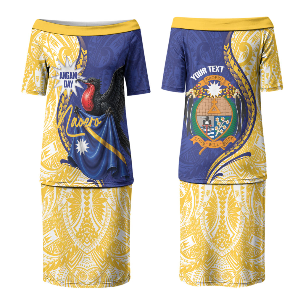 Personalised Nauru Angam Day Couples Matching Puletasi and Hawaiian Shirt Naoero Frigatebird With Flag Proud