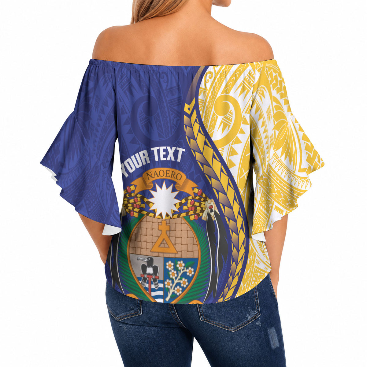 Personalised Nauru Angam Day Off Shoulder Wrap Waist Top Naoero Frigatebird With Flag Proud