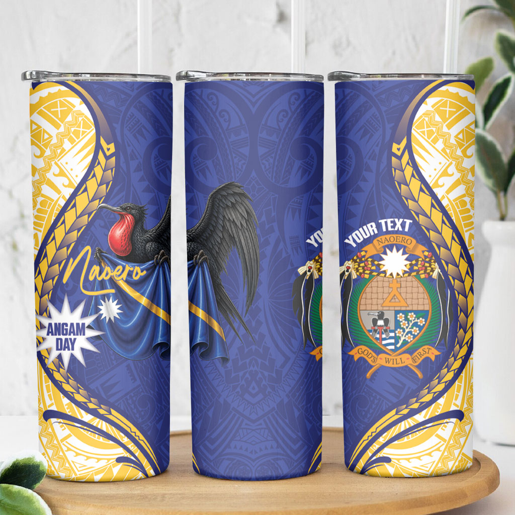 Personalised Nauru Angam Day Skinny Tumbler Naoero Frigatebird With Flag Proud