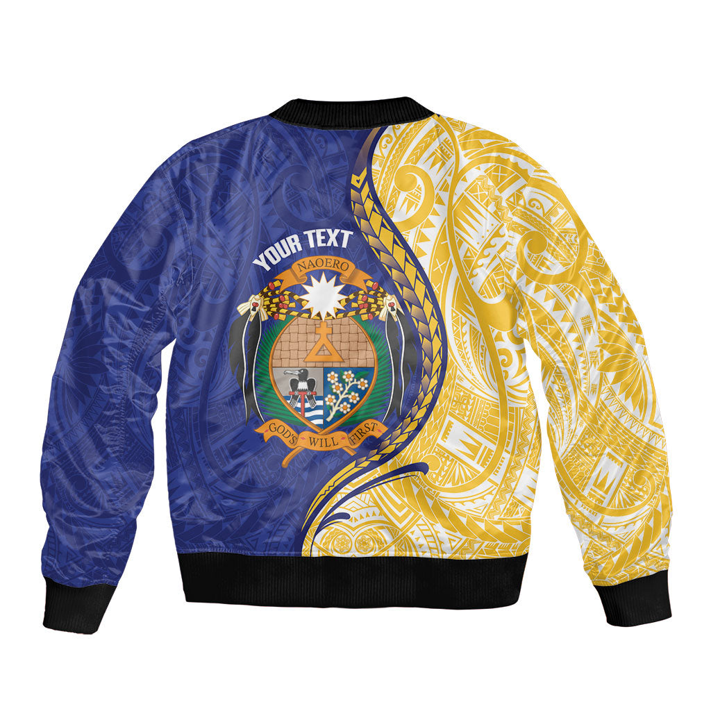 Personalised Nauru Angam Day Sleeve Zip Bomber Jacket Naoero Frigatebird With Flag Proud