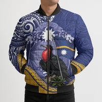 Magnificent Frigatebird Nauru Bomber Puffer Jacket Pandanus Weaving Polynesian Pattern