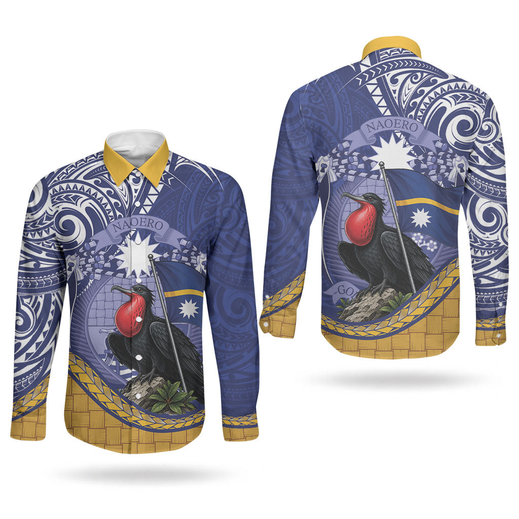 Magnificent Frigatebird Nauru Couples Matching Off Shoulder Maxi Dress and Long Sleeve Button Shirt Pandanus Weaving Polynesian Pattern
