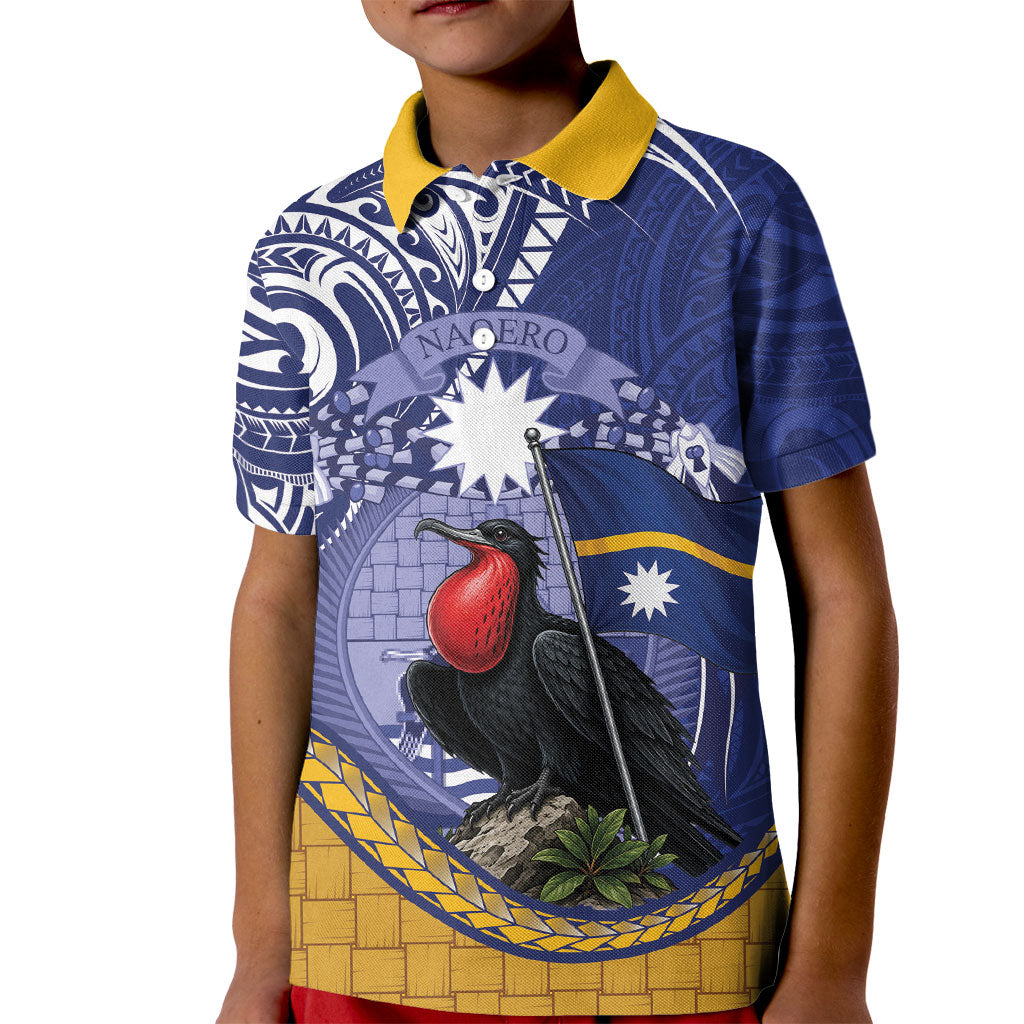 Magnificent Frigatebird Nauru Kid Polo Shirt Pandanus Weaving Polynesian Pattern