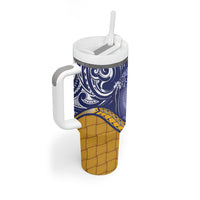 Magnificent Frigatebird Nauru Tumbler With Handle Pandanus Weaving Polynesian Pattern