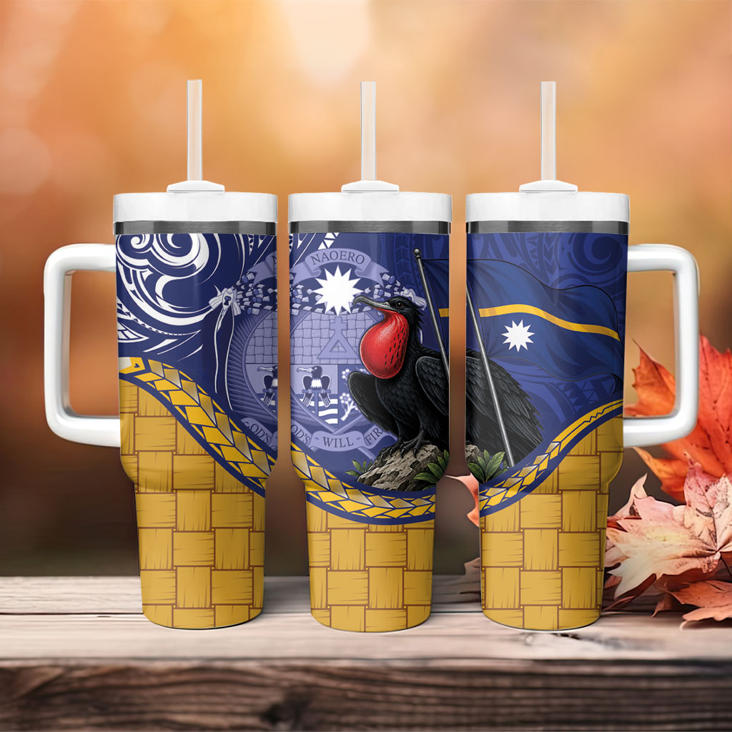 Magnificent Frigatebird Nauru Tumbler With Handle Pandanus Weaving Polynesian Pattern