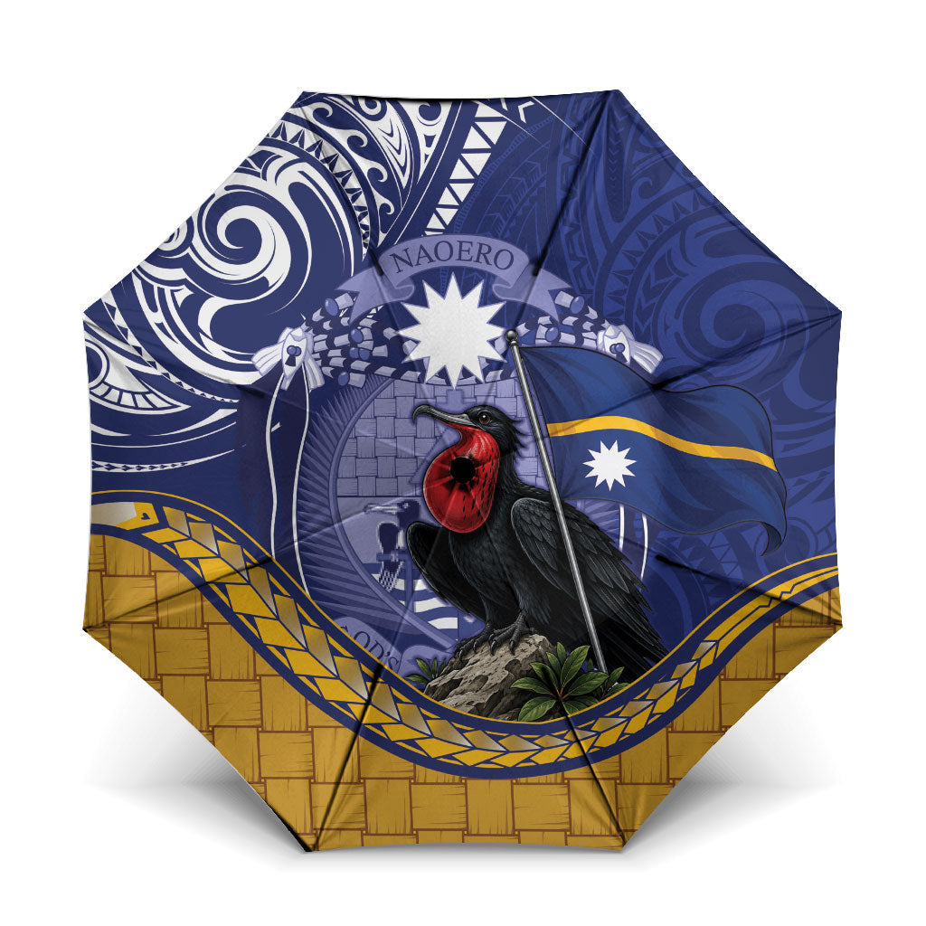 Magnificent Frigatebird Nauru Umbrella Pandanus Weaving Polynesian Pattern LT14 One Size Folded 11.42 inch Opened Diameter 37.4 inch Blue - Polynesian Pride