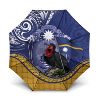 Magnificent Frigatebird Nauru Umbrella Pandanus Weaving Polynesian Pattern LT14 One Size Folded 11.42 inch Opened Diameter 37.4 inch Blue - Polynesian Pride