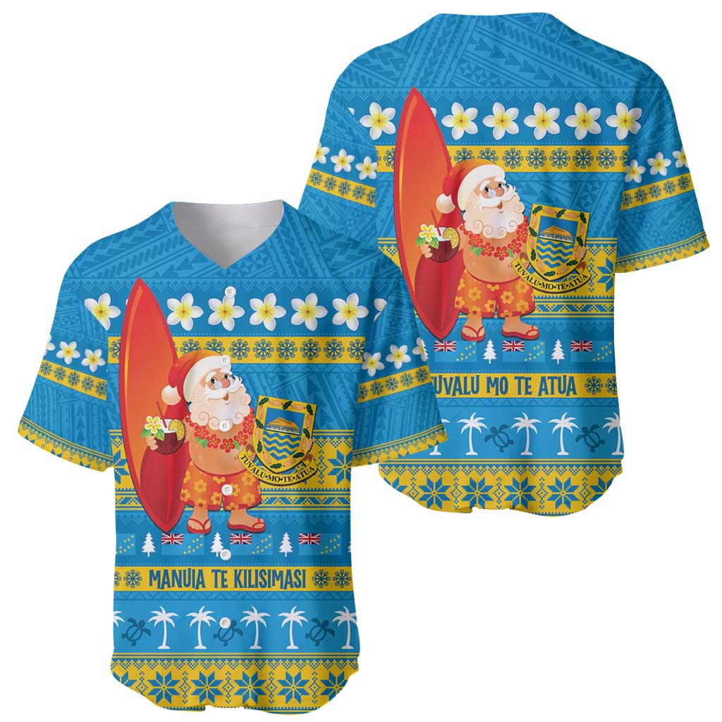 Tuvalu Christmas Baseball Jersey Cute Santa Manuia te Kilisimasi - Polynesian Pride